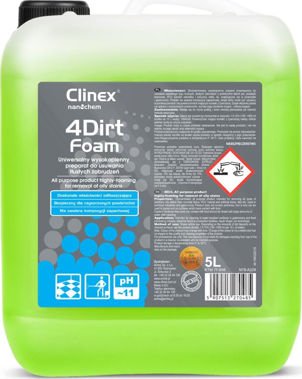 Clinex 4Dirt Foam - Ενεργός Αφρός Καθαρισμού για Αφαίρεση Λιπαρών Ρύπων 5L