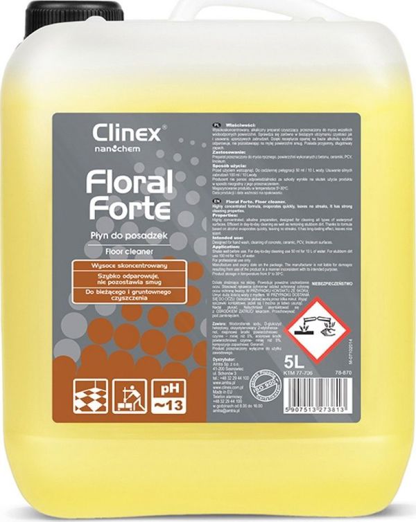 Clinex Floral Forte Υγρό Καθαρισμού Δαπέδων, Συμπυκνωμένο Αλκαλικό Σκεύασμα, 1L