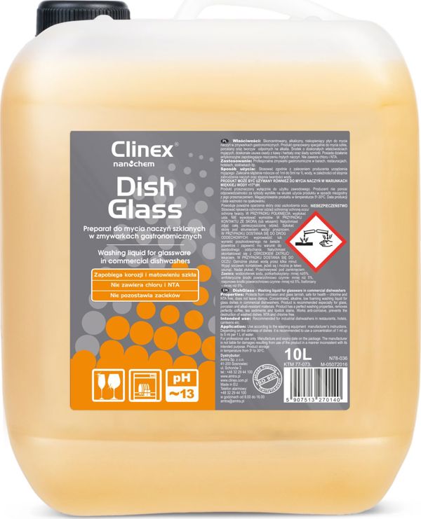 Clinex DishGlass Υγρό για Επαγγελματικά Πλυντήρια Πιάτων & Ποτηριών, Αφαίρεση Υπολειμμάτων Καφέ & Τσαγιού, 10L