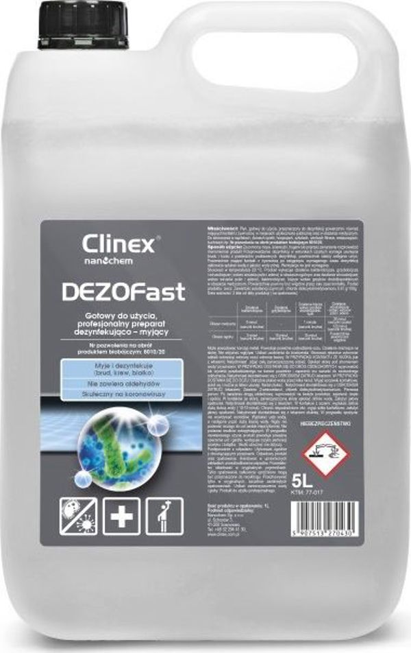 Clinex Dezofast Επαγγελματικό Απολυμαντικό & Καθαριστικό Επιφανειών 5L, Βακτηριοκτόνο, Ιοκτόνο, Μυκητοκτόνο