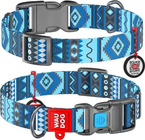 Collar WAU DOG ΛΟΥΡΙ ΝΑΪΛΟΝ ΜΕ QR ΕΤΙΚΕΤΑ 15mm/25-35cm ETNO ΜΠΛΕ