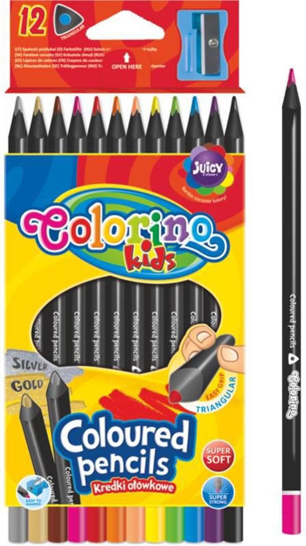 Χρωματιστά Μολύβια Colorino Τριγωνικά Μαύρα 12 Χρωμάτων