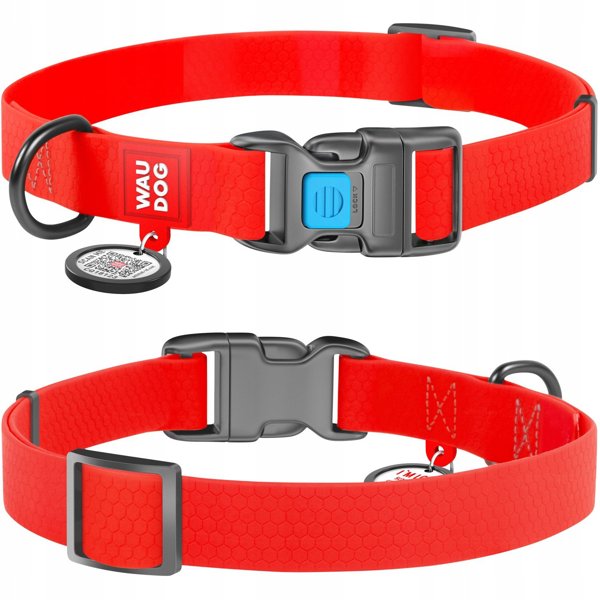 Collar Αδιάβροχο κολάρο με QR-διαβατήριο, πλαστικό fastex, M 20mm/28-40cm κόκκινο