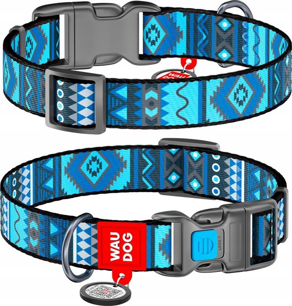 Collar WAU DOG ΠΕΡΙΛΑΙΜΙΟ ΝΑΪΛΟΝ ΜΕ QR ΕΤΙΚΕΤΑ 25mm/33-49cm ETNO ΜΠΛΕ