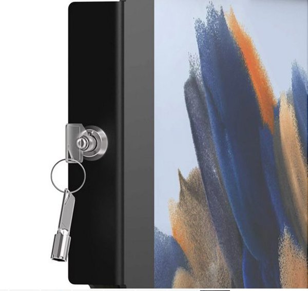 Compulocks Galaxy Tab A8 10.5" Space Enclosure Articulating Arm Mount - Befestigungskit (VESA-Adapter, Gehause, Gelenkarm, Tischmontage) - einstellbarer Arm - fur Tablett - verriegelbar - hochwertiges Aluminium - Schwarz, Silber - Bildschirmgrosse: 2