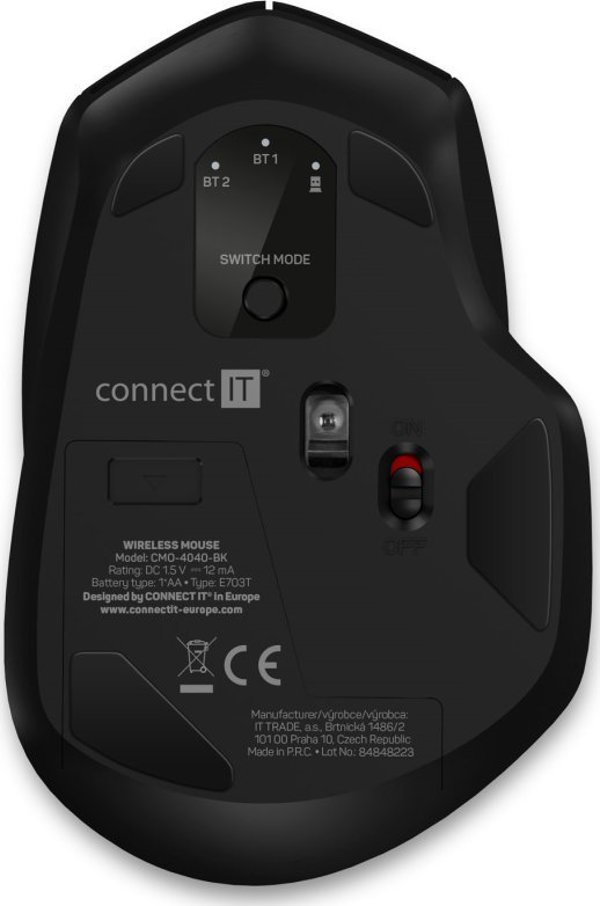 Connect IT Triple SmartSwitch Ασύρματο Ποντίκι, 2.4 GHz & Bluetooth 5.0, Μαύρο