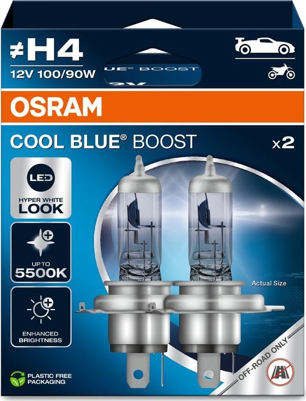 Λάμπες Αυτοκινήτου OSRAM Cool Blue Boost H4 100/90W 12V P43T - Σετ 2 Τεμάχια