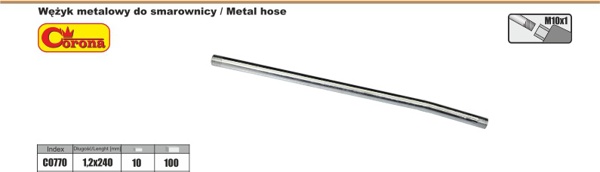 Corona Μεταλλικός σωλήνας για λιπαντήρα 1,2x240mm σπείρωμα M10x1 - C0770