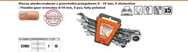 Σετ κλειδιών Corona με καστάνια και άρθρωση 8-19mm 5τμχ. (C7401)