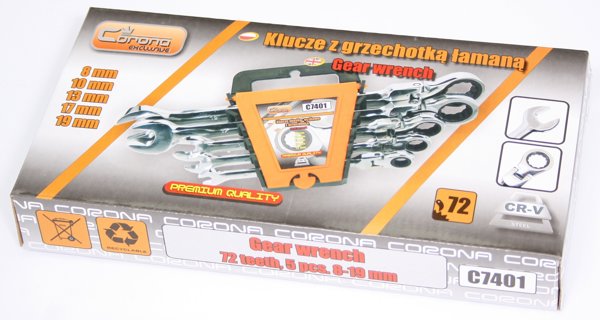 Σετ κλειδιών Corona με καστάνια και άρθρωση 8-19mm 5τμχ. (C7401)