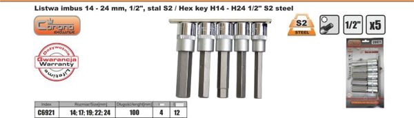 Σετ εξαρτημάτων εξάγωνων κλειδιών 1/2" H14-H24 5τμχ. (C6921)