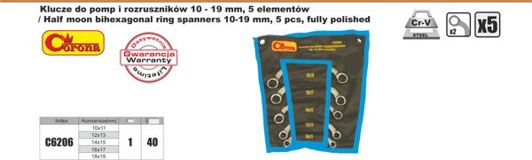 Κλειδιά για αντλίες και εκκινητές 10-19mm 5τμχ. - C6206