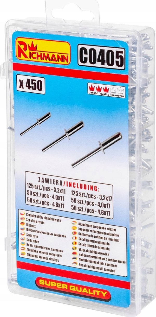Πλήρες σετ αλουμινένια πριτσίνια Corona 450 τεμ.