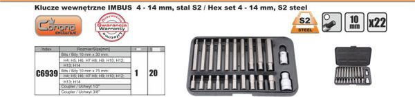 Σετ εσωτερικών κλειδιών Allen H4-H14 σε πλαστική βαλίτσα 22 τεμ. - C6939