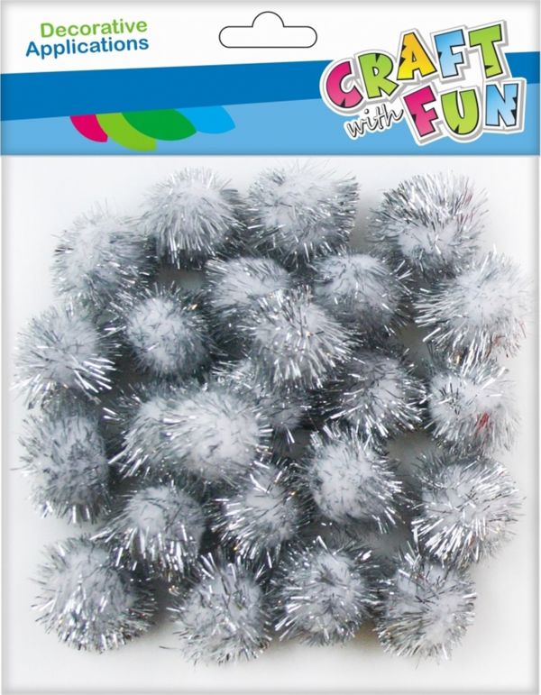 Craft with Fun CF ΔΙΑΚΟΣΜΗΤΙΚΟ ΠΟΜ ΠΟΝ 24ΤΜΧ/2CM ΛΕΥΚΟ ΜΕ ΓΚΛΙΤΕΡ 12/144