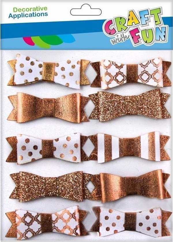 Craft With Fun Αυτοκόλλητοι Διακοσμητικοί Φιόγκοι με Γκλίτερ Χρυσοί, 10τμχ