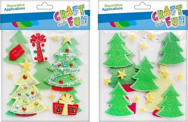 Craft with Fun Αυτοκόλλητα Χριστουγεννιάτικα Στολίδια από Τσόχα, Σετ 20 Τεμαχίων, Διακοσμητικά Δεντράκια