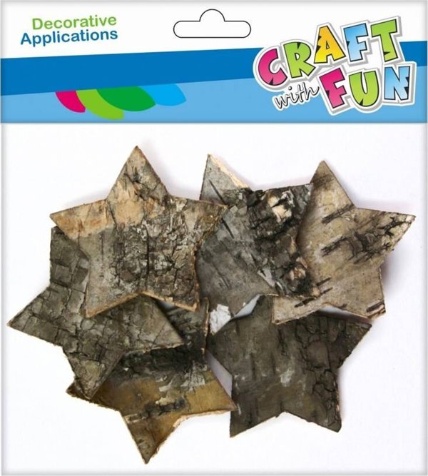 Craft With Fun Διακοσμητικά Ξύλινα Αστέρια από Φλοιό 6cm, Σετ 6 Τεμαχίων