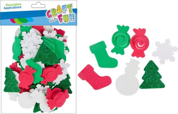 Craft With Fun Αυτοκόλλητα Διακοσμητικά από Μαλακό Αφρό, 80 Τεμάχια, Χριστουγεννιάτικα Σχέδια