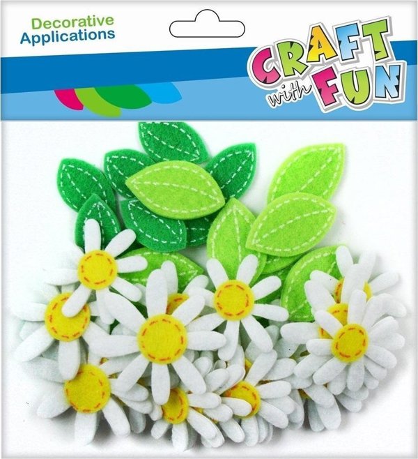Craft with Fun Διακοσμητικά Τσόχινα Λουλούδια Μαργαρίτες, 40τμχ, Πολύχρωμα