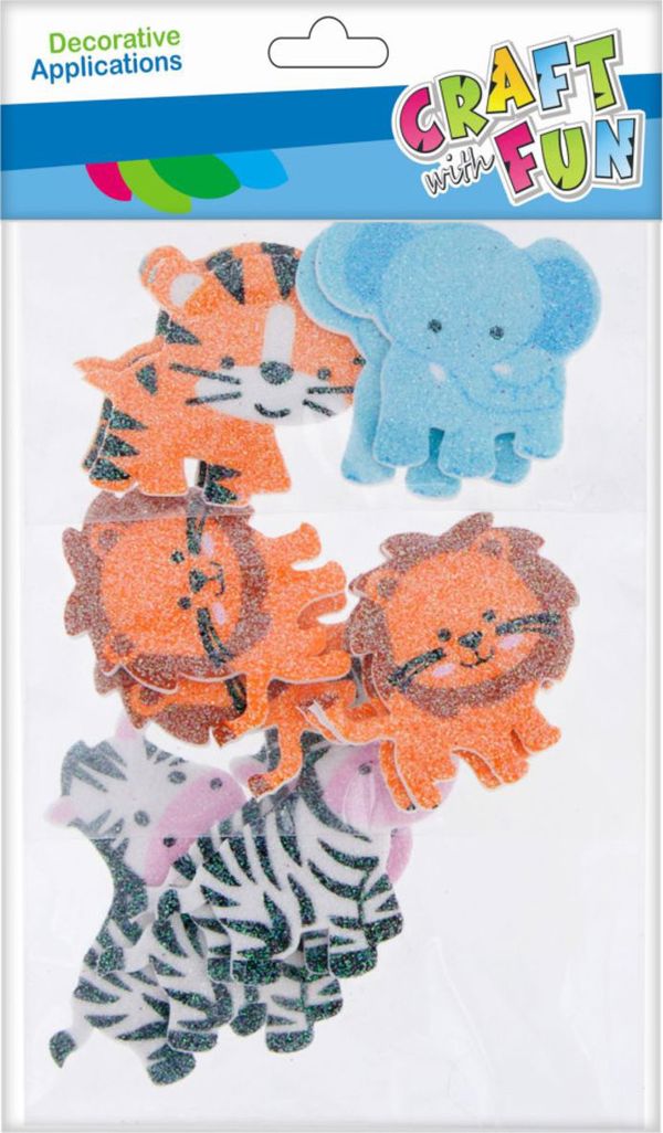 Craft With Fun Αυτοκόλλητα Διακοσμητικά EVA Ζώα, 12τμχ, Πολύχρωμα Διακοσμητικά Στοιχεία για Χειροτεχνίες