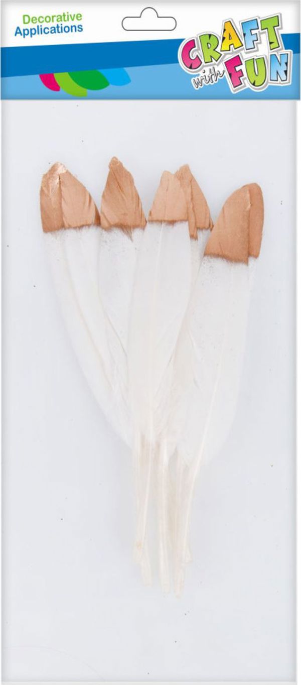 Craft With Fun Διακοσμητικά Φτερά Χειροτεχνίας, 10-15cm, 8 Τεμάχια, Χρυσό/Λευκό