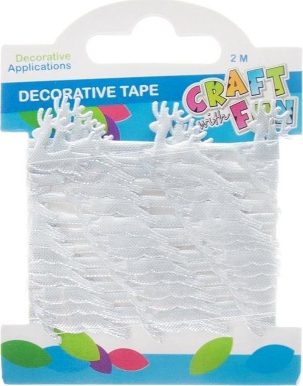 Craft With Fun Διακοσμητική Ταινία Τάρανδος, 2m x 2,5cm, Ασημί, Χριστουγεννιάτικη Ταινία για Στολισμό
