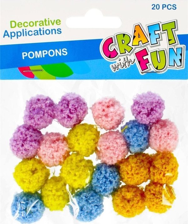 Craft with Fun Διακοσμητικά Πομ Πόν Κασμίρ Πολύχρωμα 2cm, 20 Τεμάχια