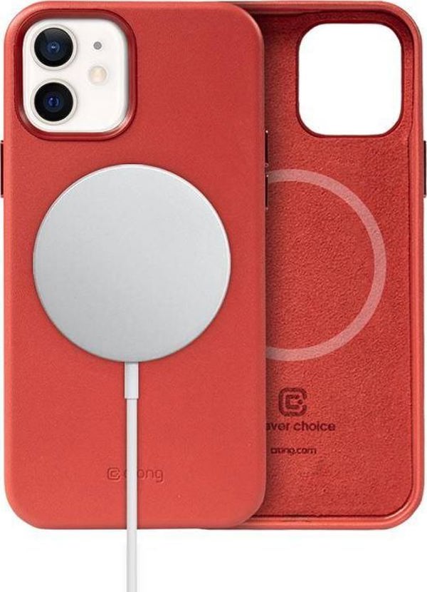 Crong Crong Essential Cover Magnetic - Θήκη από δέρμα για iPhone 12 / iPhone 12 Pro MagSafe (κόκκινο)