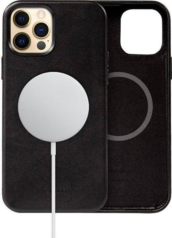 Crong Crong Essential Cover Magnetic - Θήκη από δέρμα iPhone 12 Pro Max MagSafe (μαύρο)