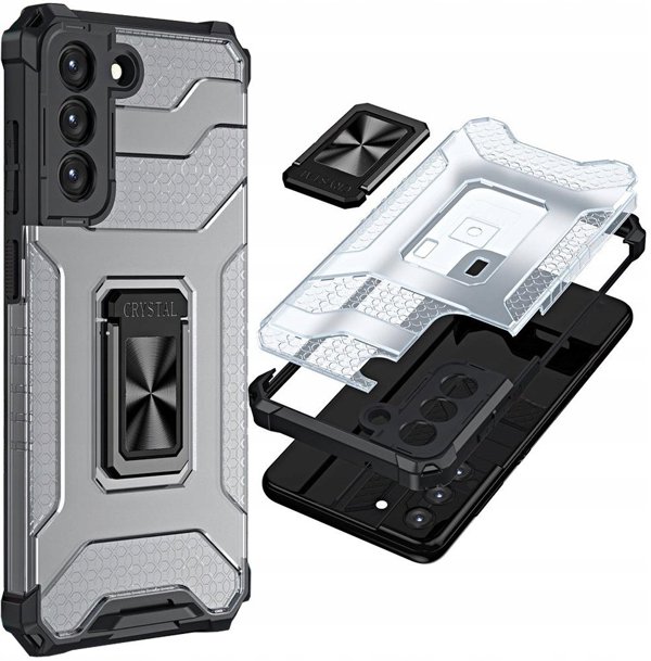 Θήκη Crystal Ring Case θωρακισμένη υβριδική θήκη + μαγνητική βάση Samsung Galaxy S22+ (S22 Plus) μαύρο