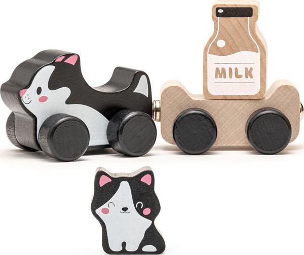 Cubika Ξύλινο Τρένο με Μαγνήτες Cats 18m+, Εκπαιδευτικό Παιχνίδι με 4 Στοιχεία από Οικολογικό Ξύλο