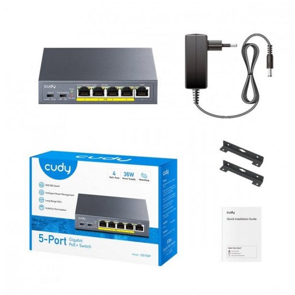 cudy Πριζακόντα GS105P 5-Θύρα Gigabit PoE+ Switch 36W