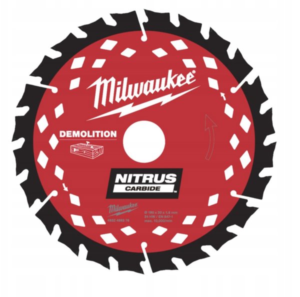 Δίσκος κοπής 190x30x1.6mm 24 δόντια MILWAUKEE (για ασύρματα εργαλεία) ΓΙΑ ΞΥΛΟ ΜΕ ΚΑΡΦΙΑ