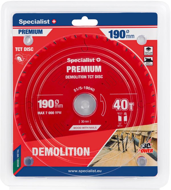 Δίσκος κοπής 190x40Tx30mm, Demolition PREMIUM, SPECIALIST+