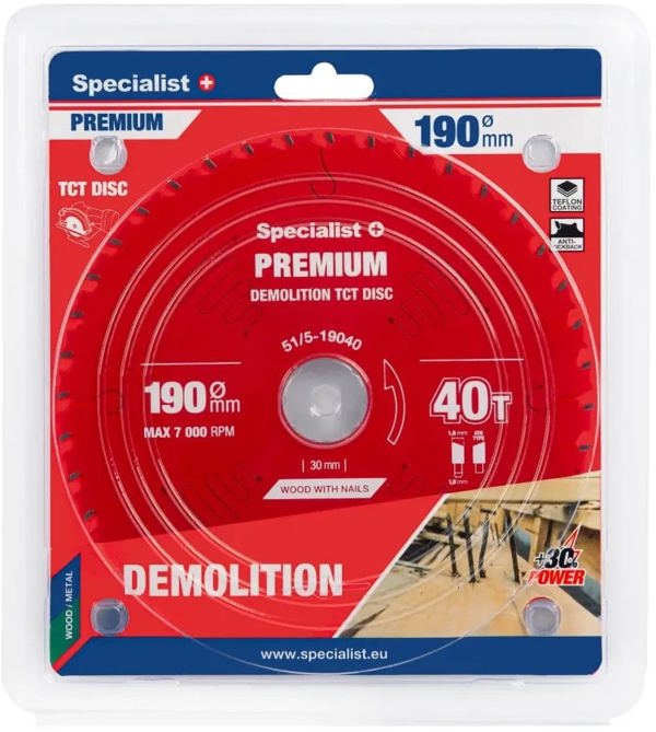 Δίσκος κοπής 190x40Tx30mm, Demolition PREMIUM, SPECIALIST+