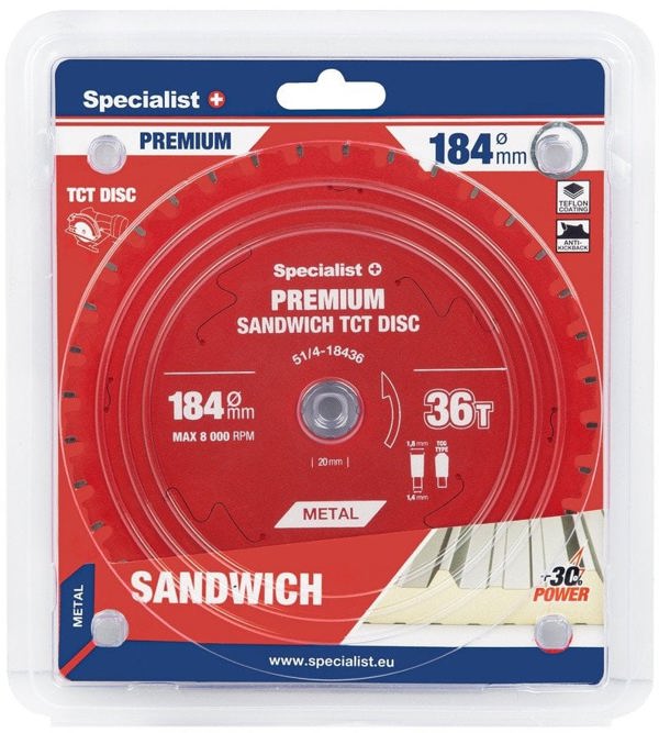 Δίσκος κοπής 184x36Tx20/16mm, Sandwich PREMIUM, SPECIALIST+