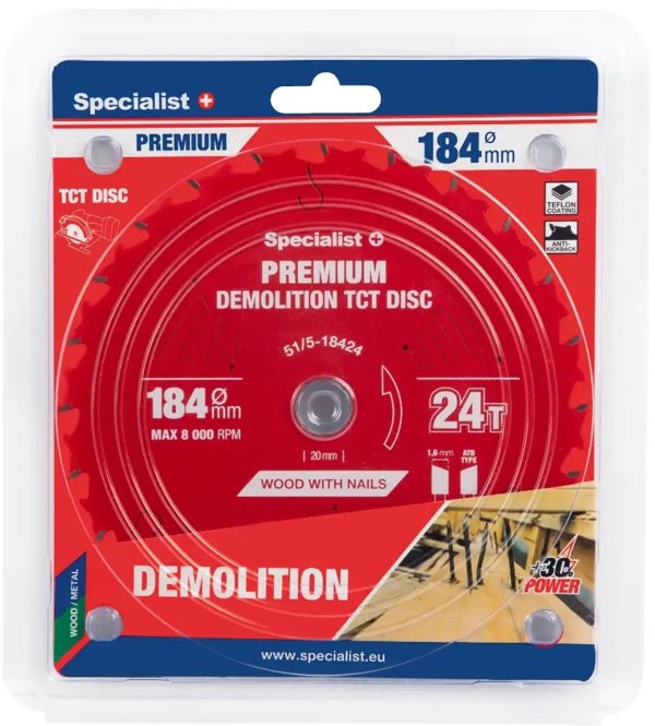 Δίσκος κοπής 184x24Tx20/16mm, Demolition PREMIUM, SPECIALIST+