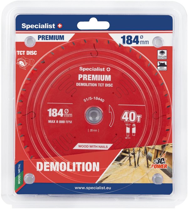 Δίσκος κοπής 184x40Tx20/16mm, Demolition PREMIUM, SPECIALIST+
