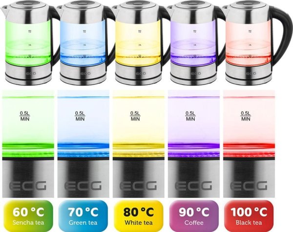 Βραστήρας ECG ECG Colore virdulys 1,7l| 2200 W| Αφαιρούμενος και πλενόμενος φίλτρο κατά των αλάτων lašelinis