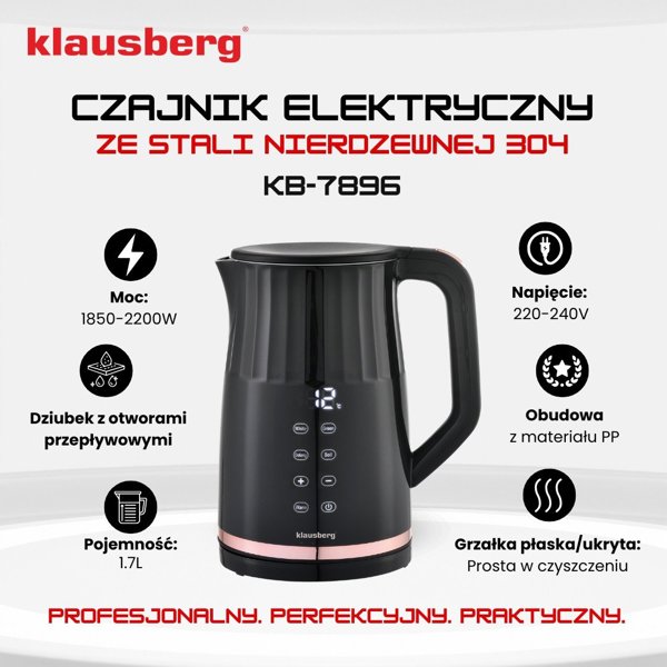 Ηλεκτρικός Βραστήρας Klausberg KB-7896 1,7L με LED Φωτισμό και Ρύθμιση Θερμοκρασίας