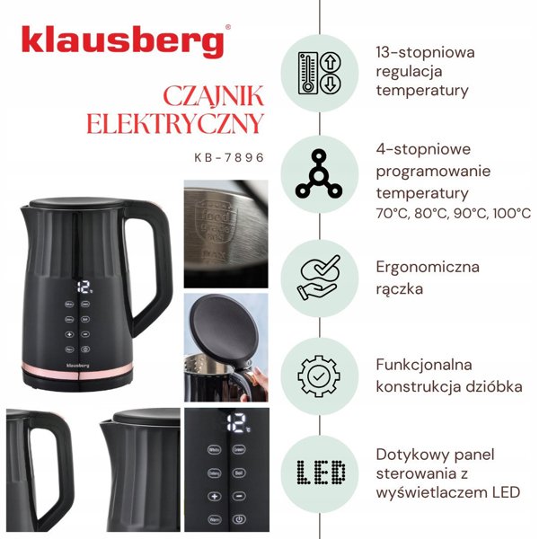 Ηλεκτρικός Βραστήρας Klausberg KB-7896 1,7L με LED Φωτισμό και Ρύθμιση Θερμοκρασίας