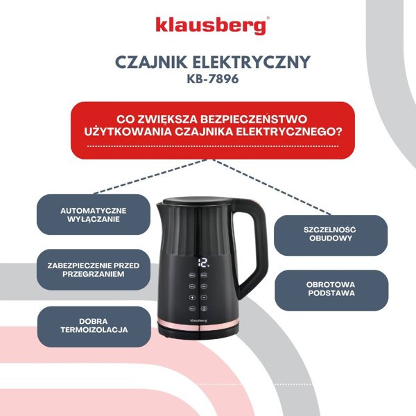 Ηλεκτρικός Βραστήρας Klausberg KB-7896 1,7L με LED Φωτισμό και Ρύθμιση Θερμοκρασίας