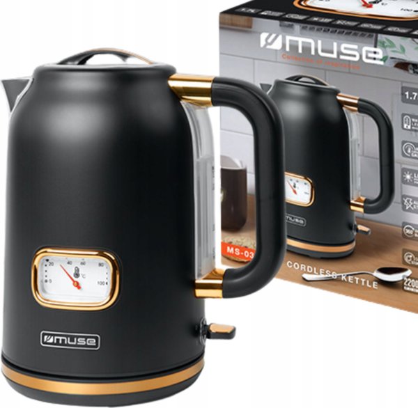 Βραστήρας Muse MS-030BC 2000W 1.7L, Περιστρεφόμενη Βάση, Μαύρο Χρώμα