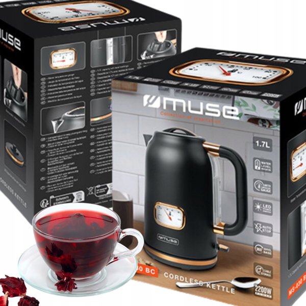 Βραστήρας Muse MS-030BC 2000W 1.7L, Περιστρεφόμενη Βάση, Μαύρο Χρώμα