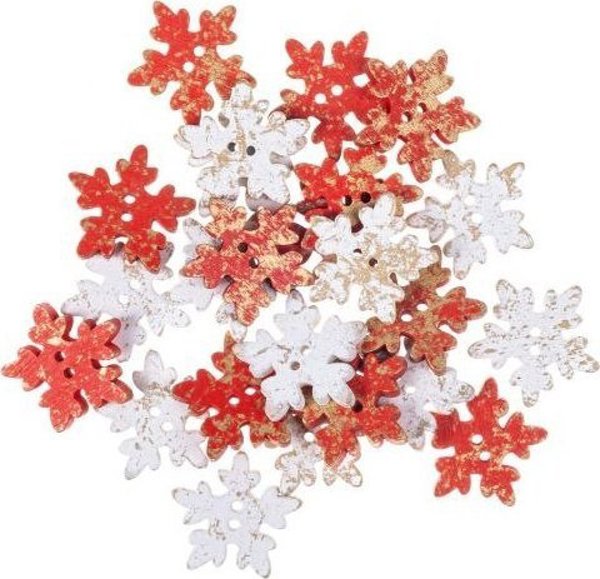 Dalprint Ξύλινα κουμπιά DPCRAFT νιφάδες χιονιού 2,5 cm, 24 τμχ, κόκκινο/λευκό επιχρυσωμένο 11655341 5903925007367