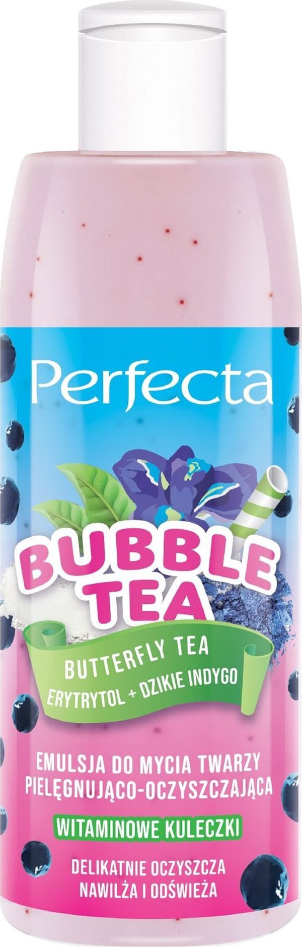DAX PERFECTA Bubble Tea Γαλάκτωμα καθαρισμού προσώπου περιποίησης-καθαρισμού Butterfly Tea, Ερυθριτόλη + Άγριο Ίντιγκο 300 ml