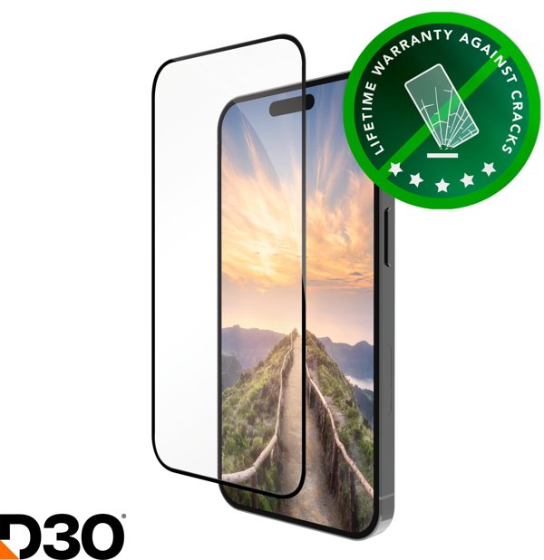 Dbramante1928 eco-shield D3O screen protector, Apple iPhone 16 Plus / 15 Plus, black edges