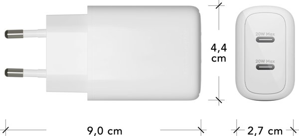 dbramante1928 Φορτιστής Τοίχου 2x USB-C 20W, Λευκός - Επαναφόρτιση Συσκευών