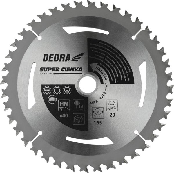 Dedra Δίσκος Κοπής Ξύλου Super Thin 165x20mm, 24 Δόντια, Πάχος 1.1x1.6mm